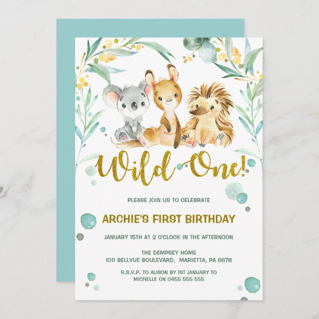 1st Birthday Invitations | Australian Bush Babies (Front/Back)