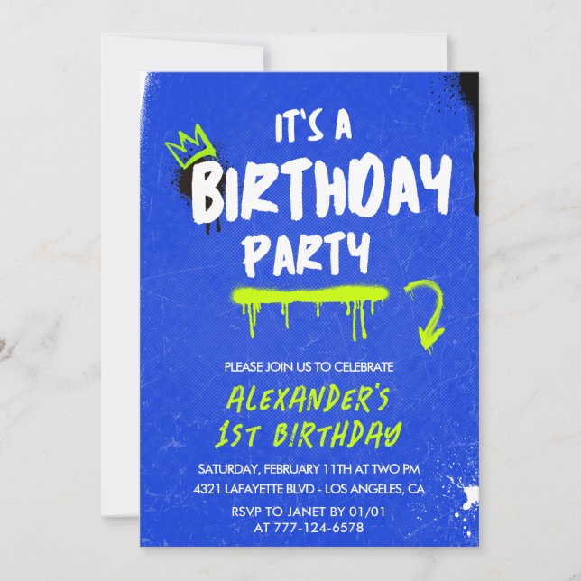 1st birthday invitations Boy Graffiti Spray paint (Front)