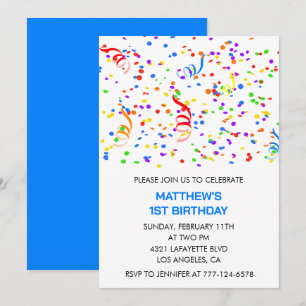 1st birthday invitations Confetti Rainbow Boy