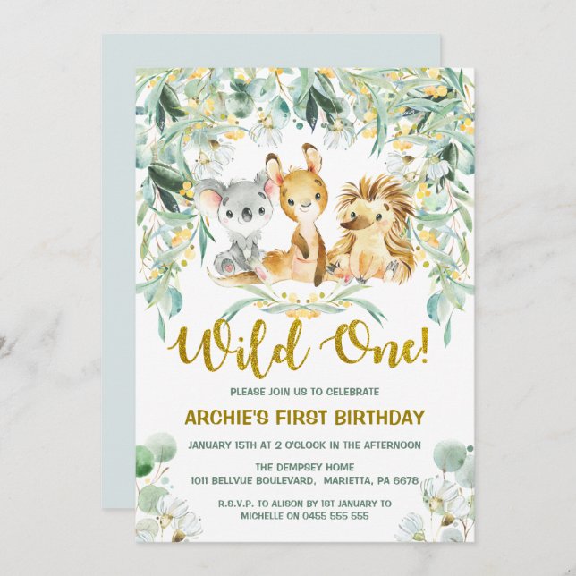 1st Birthday Invitations | Cute Bush Babies (Front/Back)