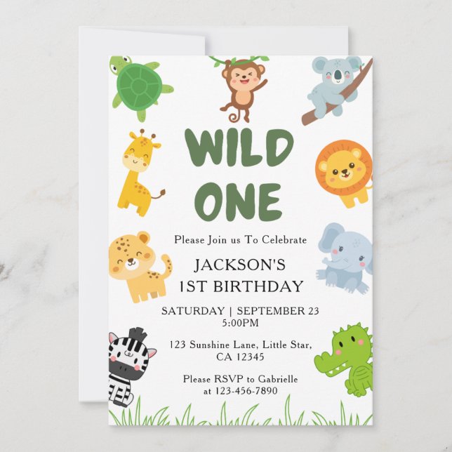 1st birthday invitations kids whimsical wild one  (Front)