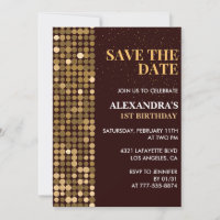 1st birthday invitations Save the date Gold