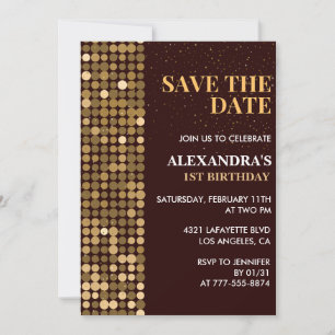 1st birthday invitations Save the date Gold