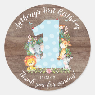 1st Birthday Jungle Animals Favour Sticker