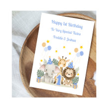 1st Birthday Jungle Animals Twin Boys Card