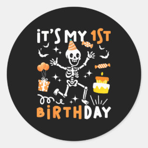 1st birthday kids funny skeleton 1st birthday classic round sticker