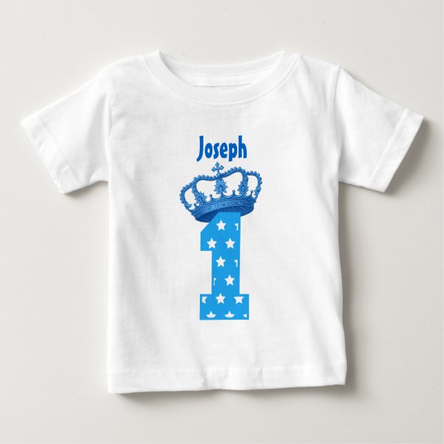 1st Birthday King Crown Stars One Year Old Boy Baby T-Shirt (Front)