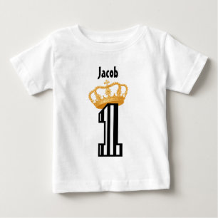 1st Birthday King Crown Stripes One Year Old 1 Baby T-Shirt