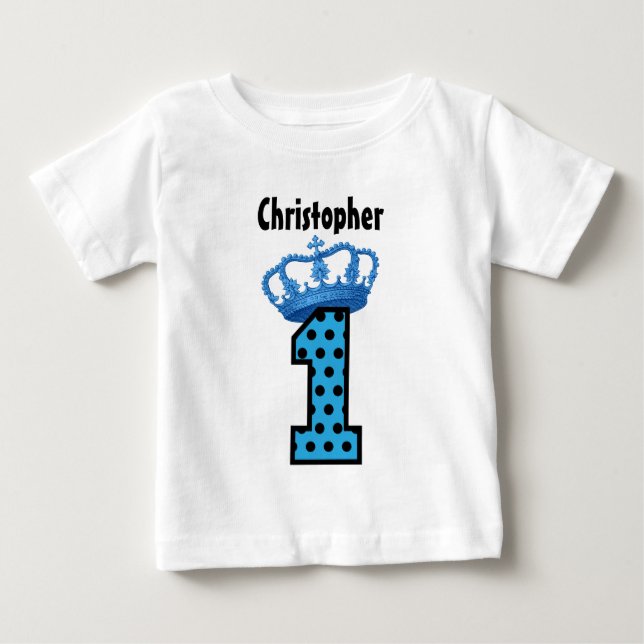 1st Birthday King Crown Stripes One Year Old 6 Baby T-Shirt (Front)