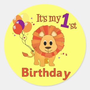 1st Birthday Lion Classic Round Sticker