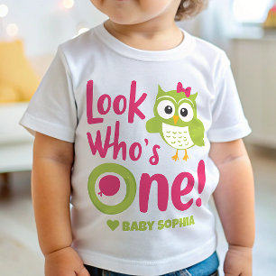 1st Birthday Look Who's One Owl Birthday Baby T-Shirt