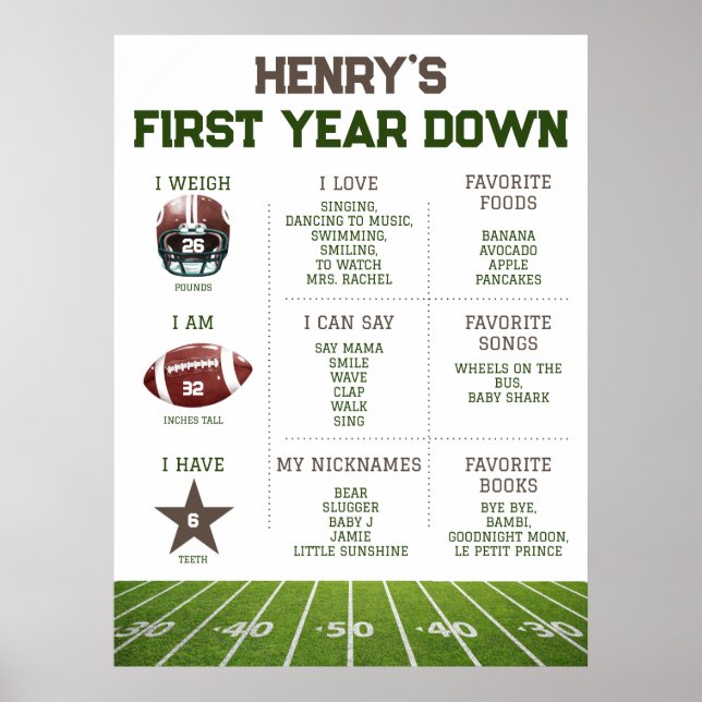 1st Birthday Milestone Football | First Year Down Poster (Front)