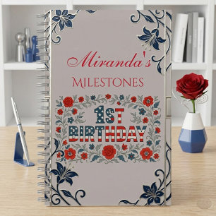 1st Birthday Milestone Memories Patriotic Florals Notebook