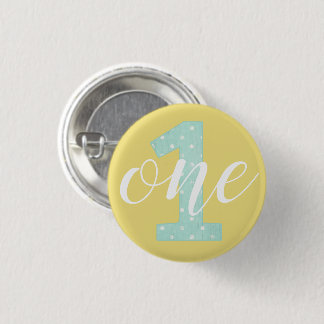 1st Birthday Mint & Yellow Polka Dot One 3 Cm Round Badge