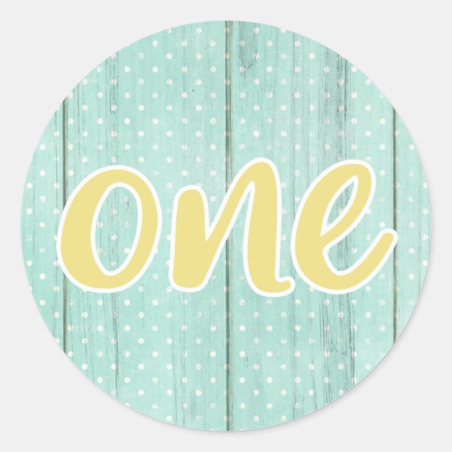 1st Birthday Mint & Yellow Polka Dot One Classic R Classic Round Sticker (Front)