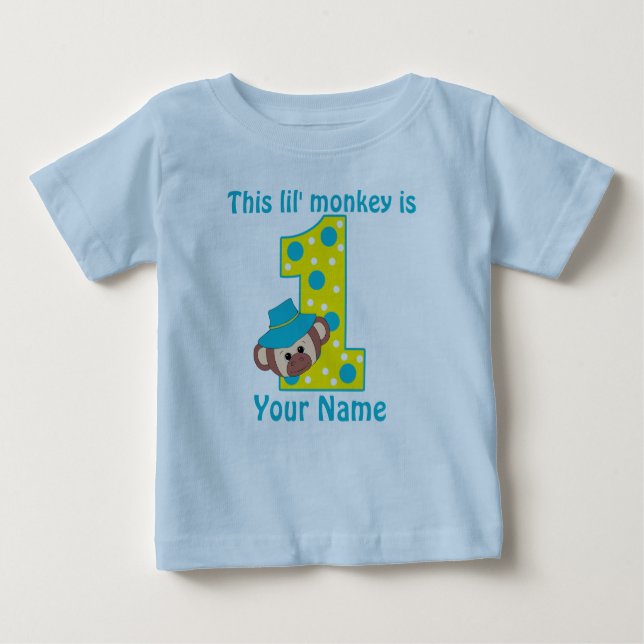 1st Birthday Monkey Boy Personalzied T-shirt (Front)