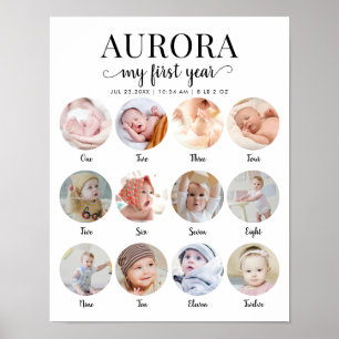 1st Birthday My First Year Milestone Photo Collage Poster