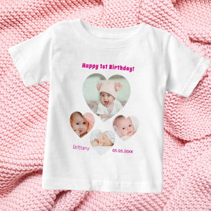1st Birthday name age photo collage baby girl T-Shirt