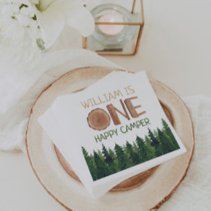 1st Birthday Name Rustic One Happy Camper Napkin