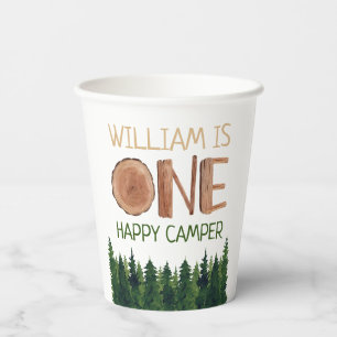 1st Birthday Name Watercolor One Happy Camper  Paper Cups