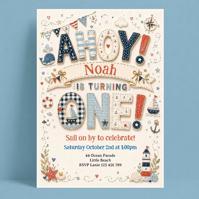 1st Birthday Nautical Ocean Invitation (Creator Uploaded)