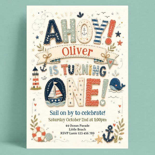 1st Birthday Nautical Sailing Boat Ocean Invitation (Creator Uploaded)