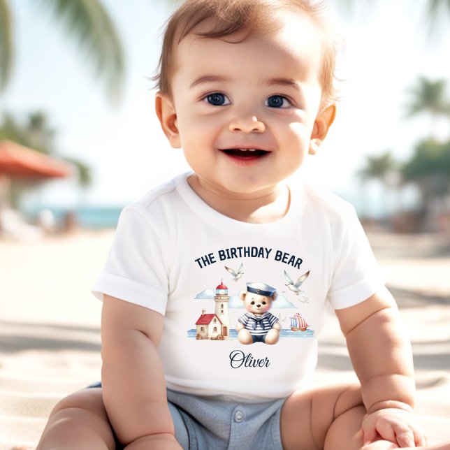  1st Birthday Nautical Sailor Cute Bear Boy Name Baby T-Shirt (1st Birthday Nautical Sailor Cute Bear Boy Baby T-Shirt)