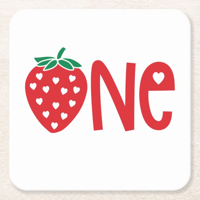 1st Birthday One Strawberry  Square Paper Coaster (Front)