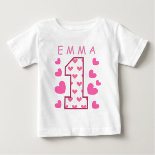1st Birthday One with Hearts Custom Name A03 Baby T-Shirt