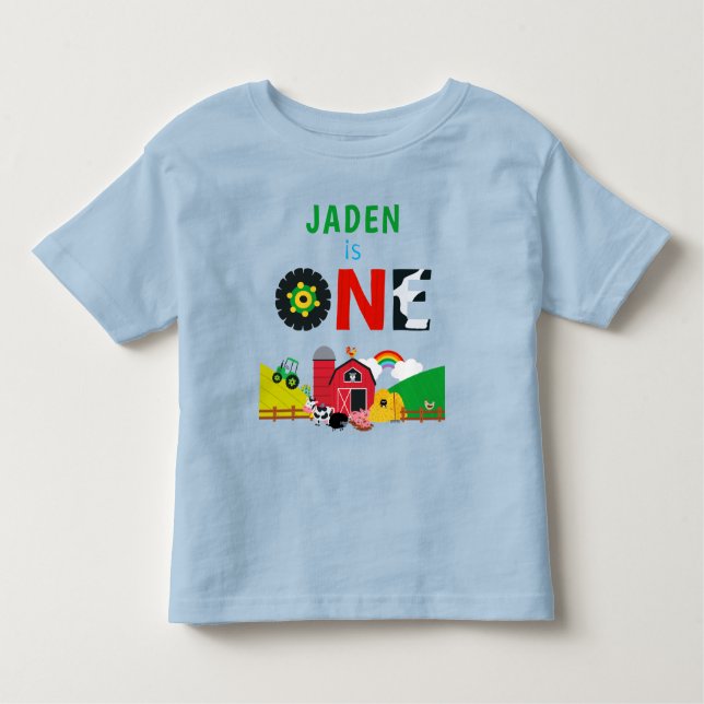 1st Birthday One Year Old Farm Birthday Toddler T-Shirt (Front)