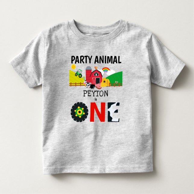 1st Birthday One Year Old Farm Party Animal Toddler T-Shirt (Front)