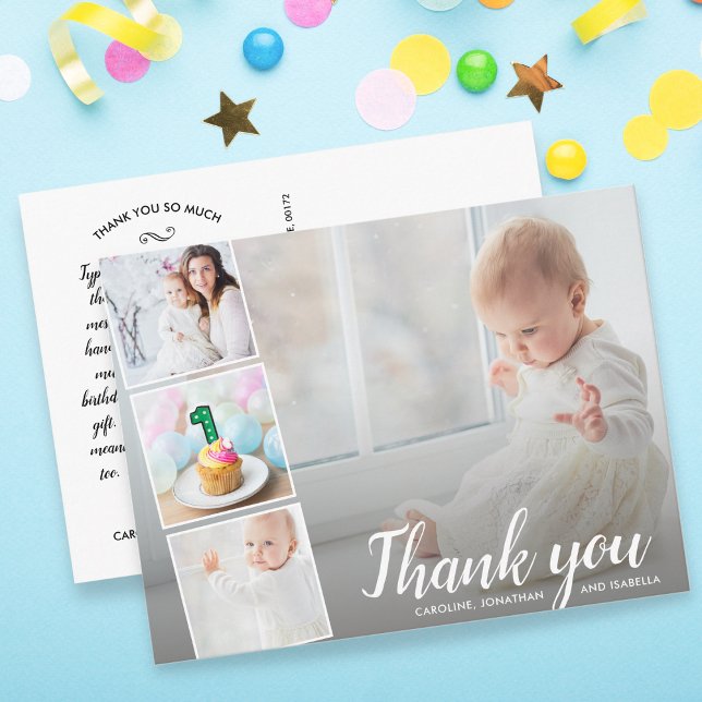 1st Birthday, or Any Year, Thank You Photo Collage Postcard (Creator Uploaded)