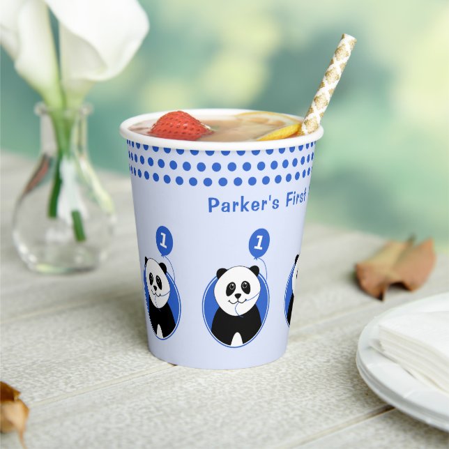 1st birthday panda blue balloon paper cups (Insitu)