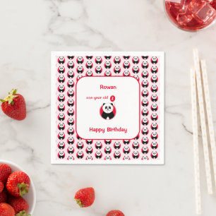 1st birthday panda red balloon kids napkin