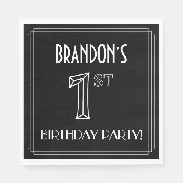 1st Birthday Party: Art Deco Style + Custom Name Napkin (Front)