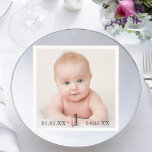 1st birthday party baby photo date age napkin<br><div class="desc">Template for your baby’s photo to celebrate his or her’s 1st birthday party. Template for the age 1,  date of birth and date of the 1st birthday. Black gender neutral letters. For both boy or girl.</div>