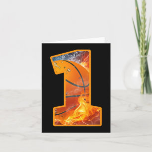 1st Birthday Party Basketball Print Number 1 Year Card