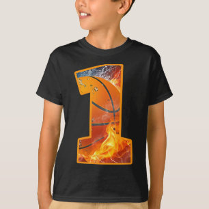 1st Birthday Party Basketball Print Number 1 Year T-Shirt