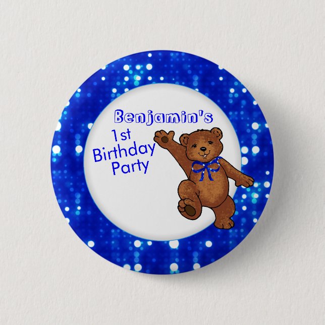 1st Birthday Party Bear Guest 6 Cm Round Badge (Front)
