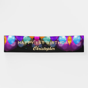 1st Birthday Party Black and Gold Balloons Banner