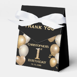 1st Birthday Party Black and Gold Balloons Favour Box