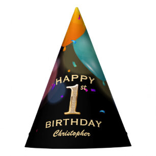 1st Birthday Party Black and Gold Party Hat