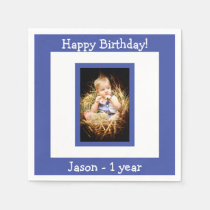 1st birthday party blue boy photo napkin