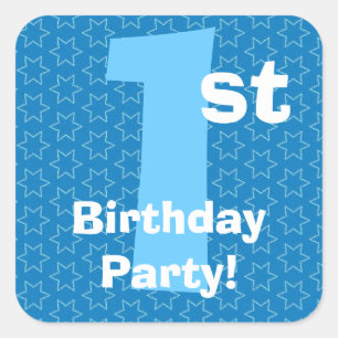 1st  Birthday Party Blue Stars B540 Square Sticker