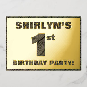 1st Birthday Party — Bold, Faux Wood Grain Text