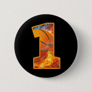 1st Birthday Party Bysketbyll Print Number 1 Year 6 Cm Round Badge