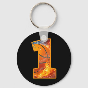1st Birthday Party Bysketbyll Print Number 1 Year Key Ring