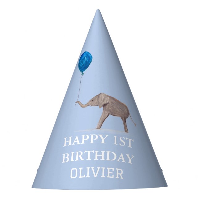 1st Birthday Party Celebration Blue Boy Kids Party Hat (Front)