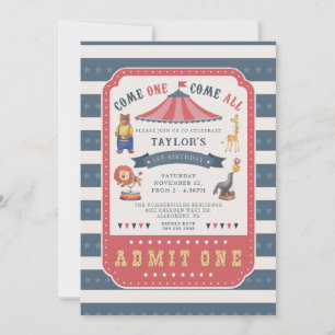 1st Birthday Party Circus Carnival Theme Invitation