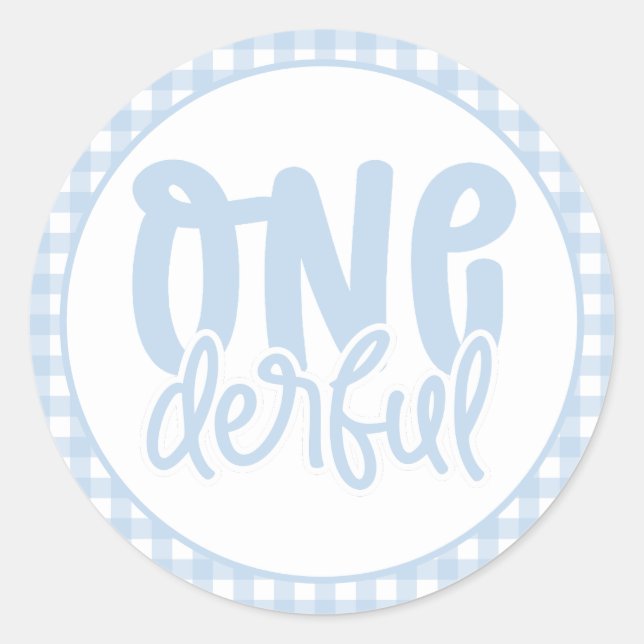1st Birthday Party Cute Pastel Blue Onederful Classic Round Sticker (Front)